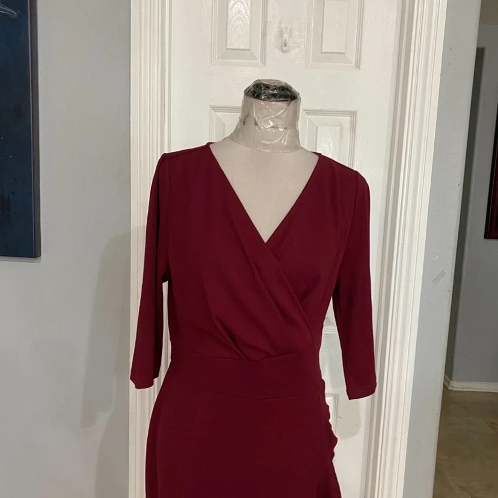 New Women XL Miusol 3/4 Sleeve Burgundy Ruffle Knee length Dress - Picture 5 of 7